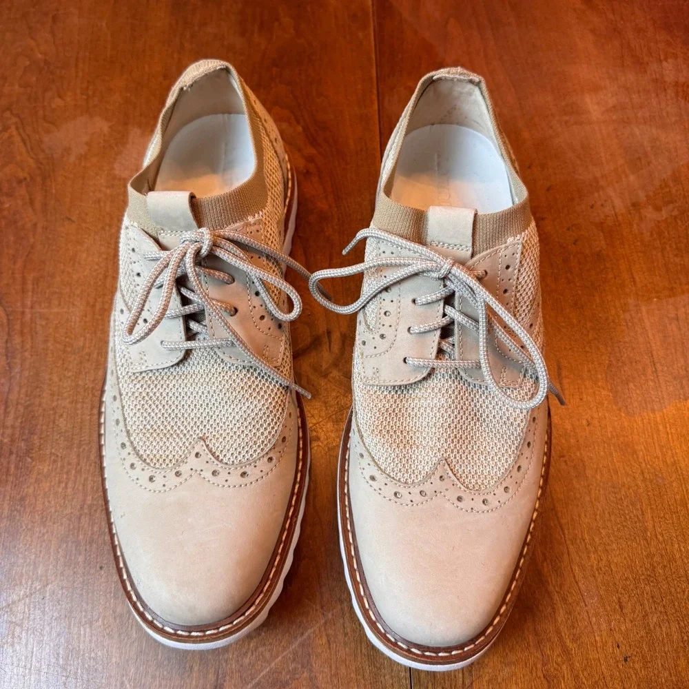 J. Murphy Wingtip Oxford Men 10M Tan Hybrid‎ Dress Sneaker Mesh 59-10838 Brogue